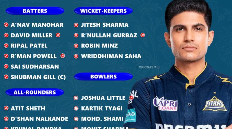 IPL 2025 Gujarat Titans (GT) Dream Trophy Winning Squad List