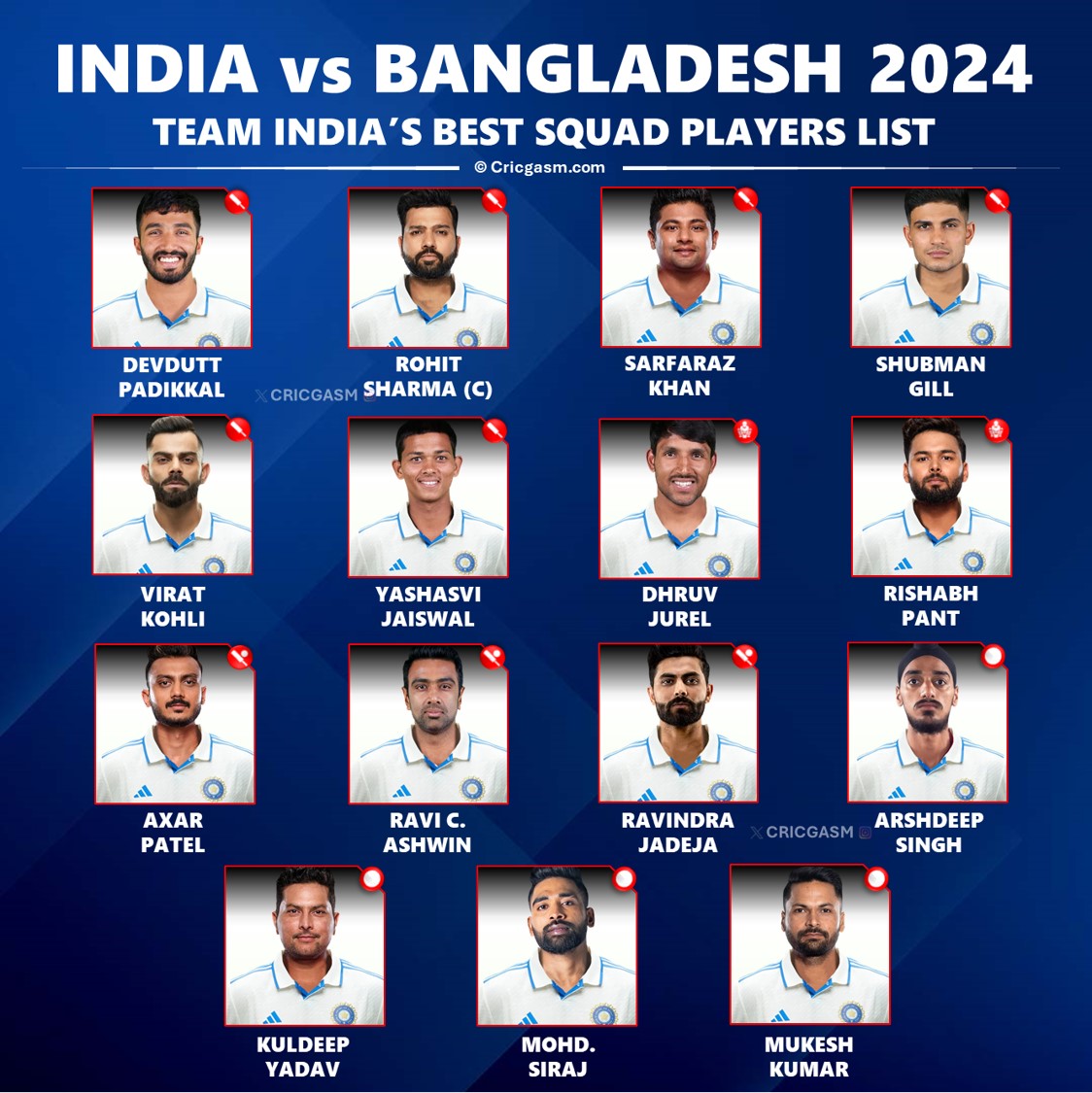 India vs Bangladesh 2024 Confirmed Test Squad and Players List