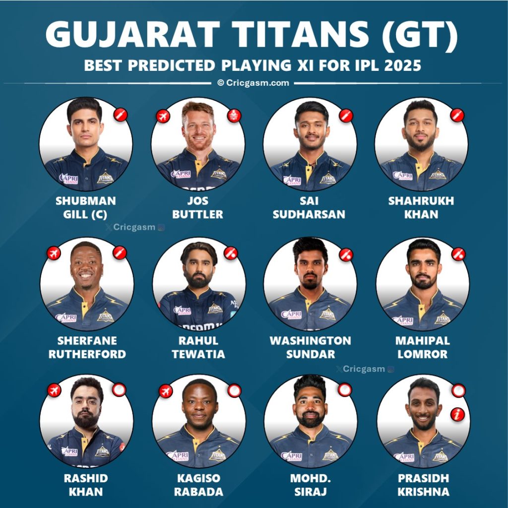 IPL 2025 Gujarat Titans Team Strongest Possible Playing XI